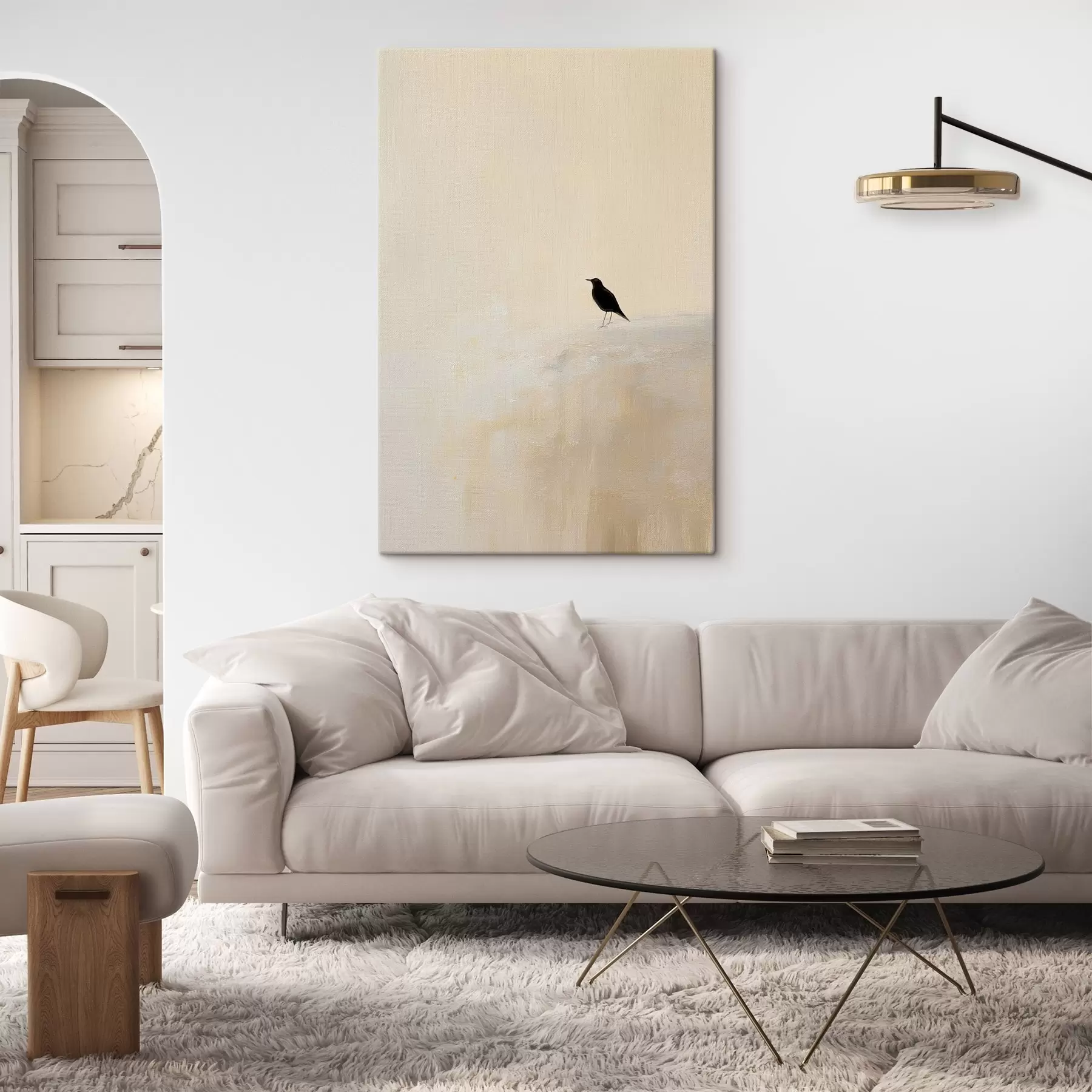 murales de pared Pájaro solitario sobre un fondo beige cálido s45882