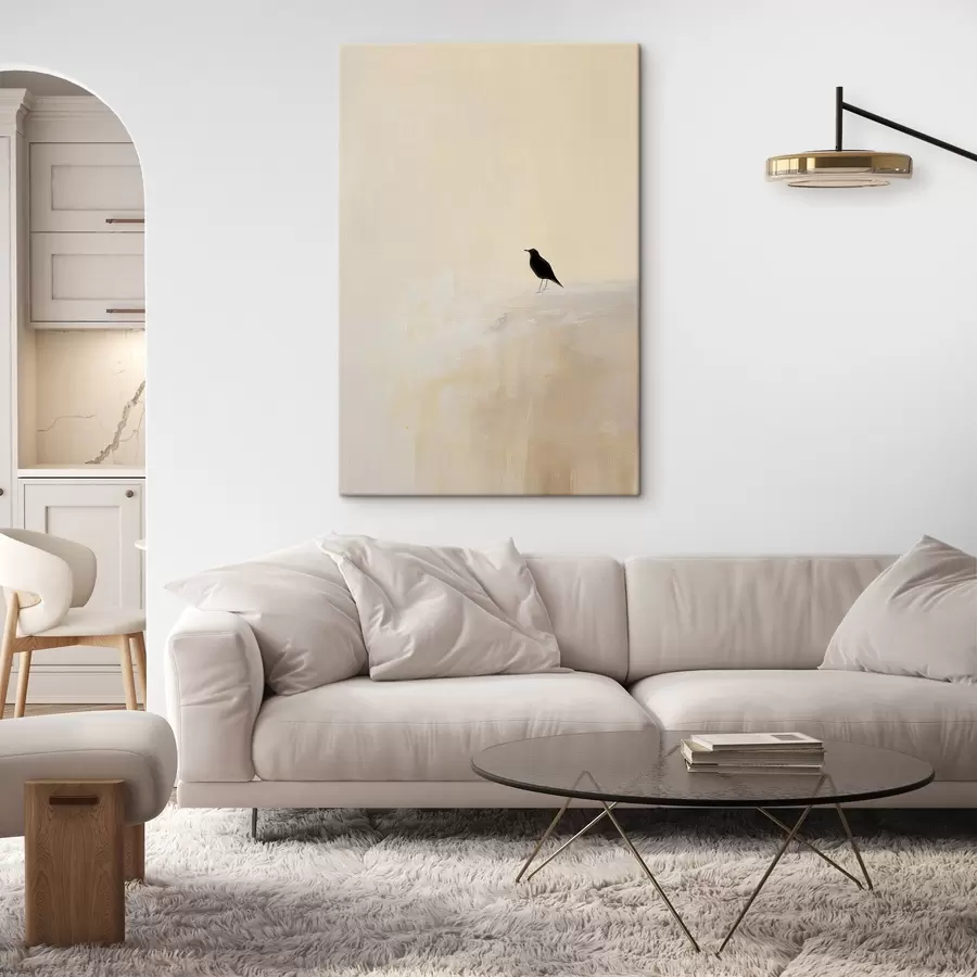 murales de pared Pájaro solitario sobre un fondo beige cálido s45882