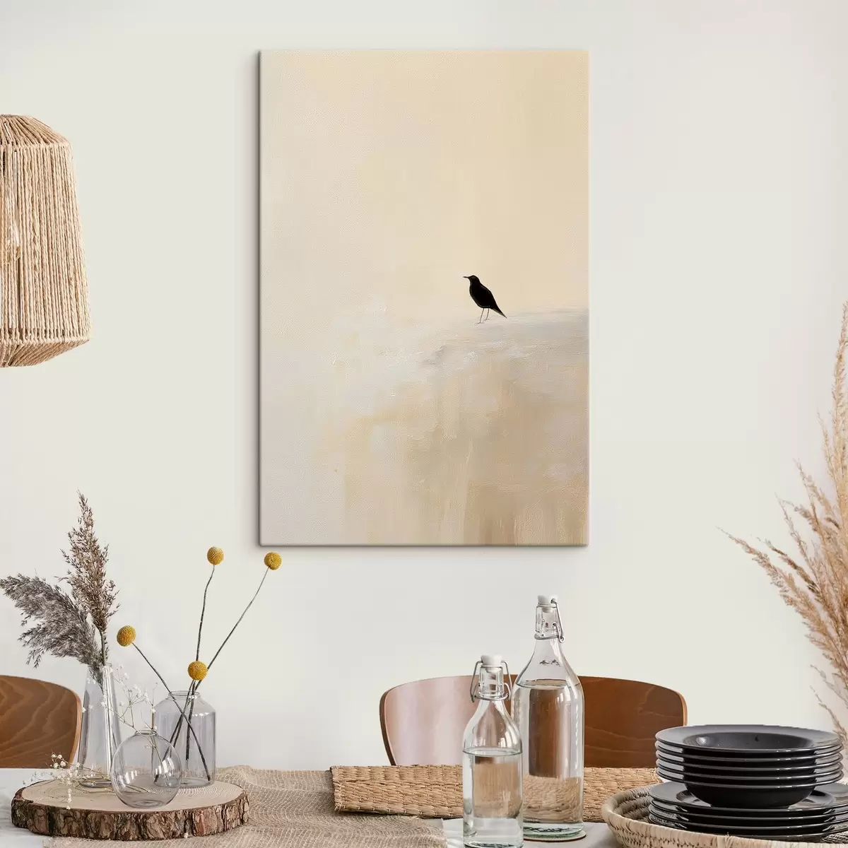 murales de pared Pájaro solitario sobre un fondo beige cálido s45882