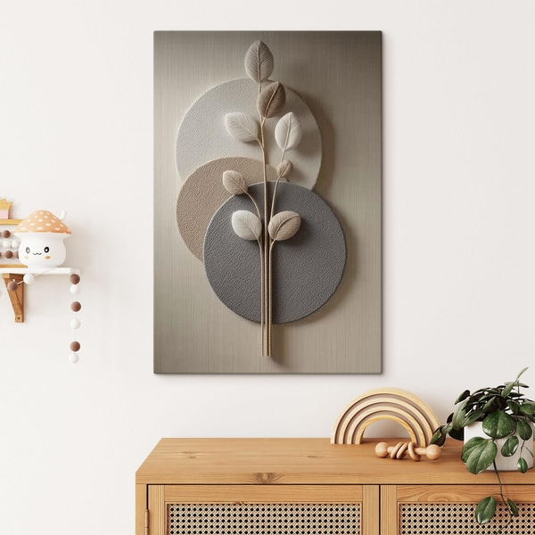 Cuadros Círculos en relieve y una rama en tonos neutros cálidos, Cuadros minimalistas, s45883 : Uwalls.es