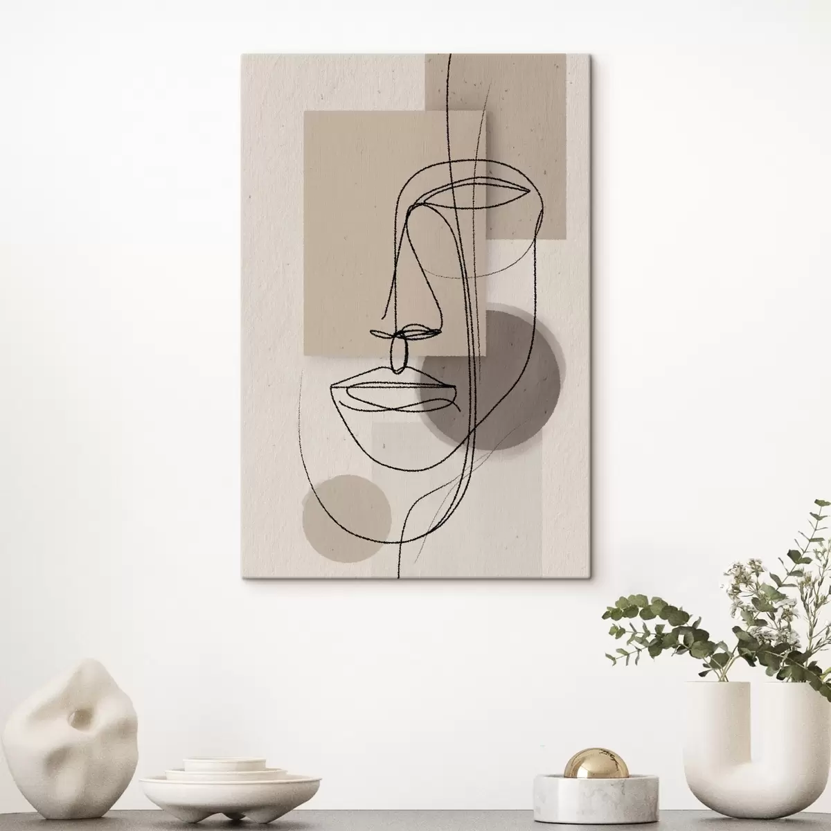 murales de pared Retrato en línea sobre formas geométricas beige s45886