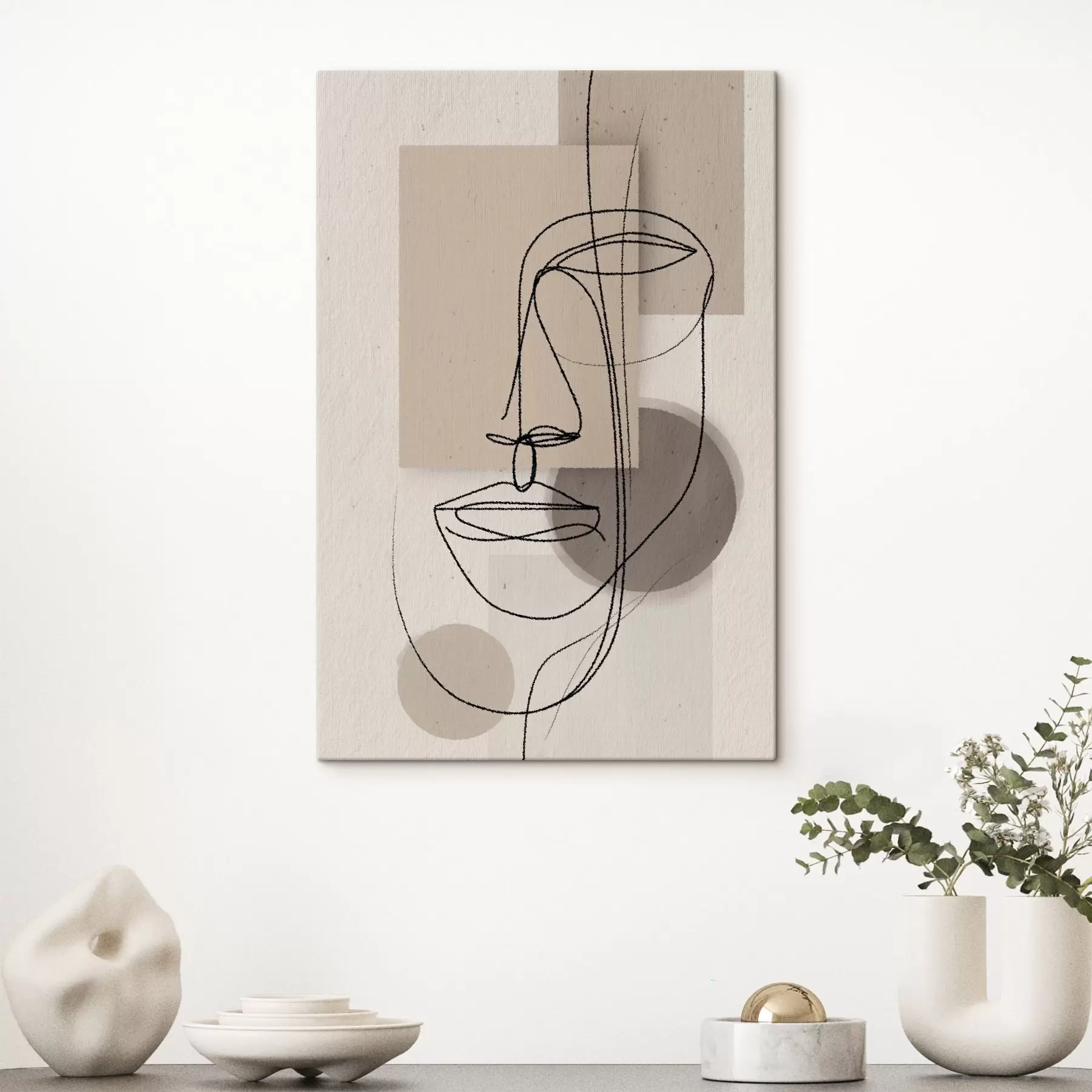 murales de pared Retrato en línea sobre formas geométricas beige s45886