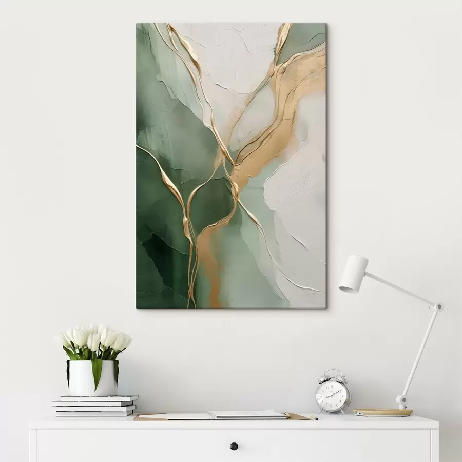 murales de pared Abstracción en color crema esmeralda con vetas amarillas s45887