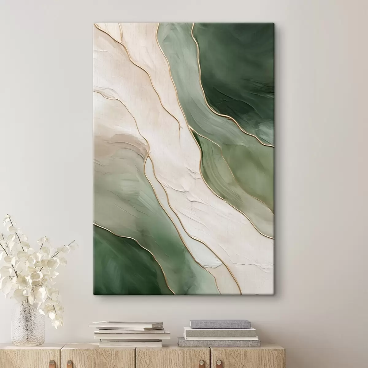 murales de pared Abstracción esmeralda con finas líneas amarillas s45888