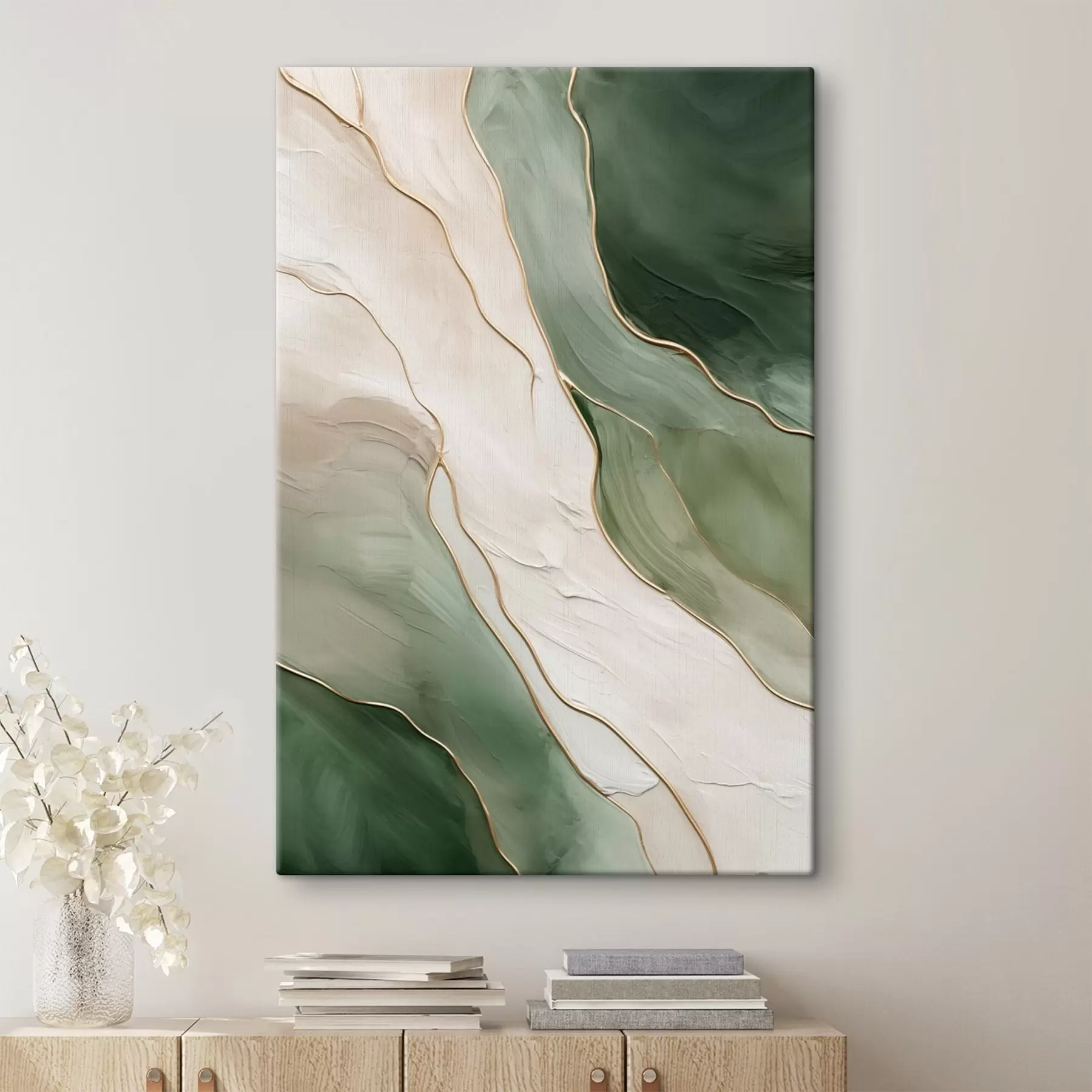 murales de pared Abstracción esmeralda con finas líneas amarillas s45888