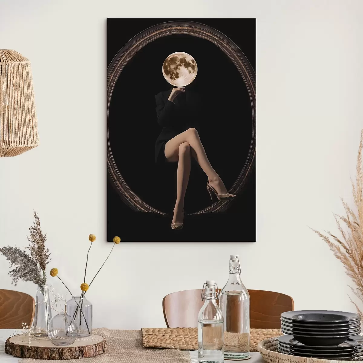 murales de pared Silueta con la luna como rostro, minimalismo s45891