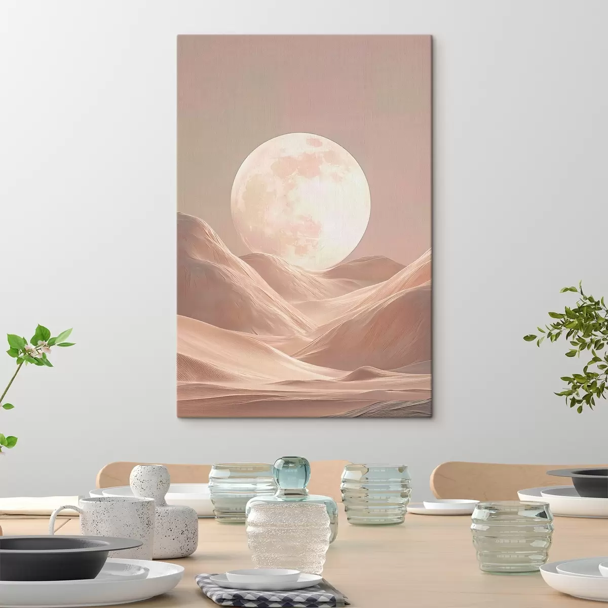 murales de pared Luna sobre dunas arenosas en tonos rosados s45892