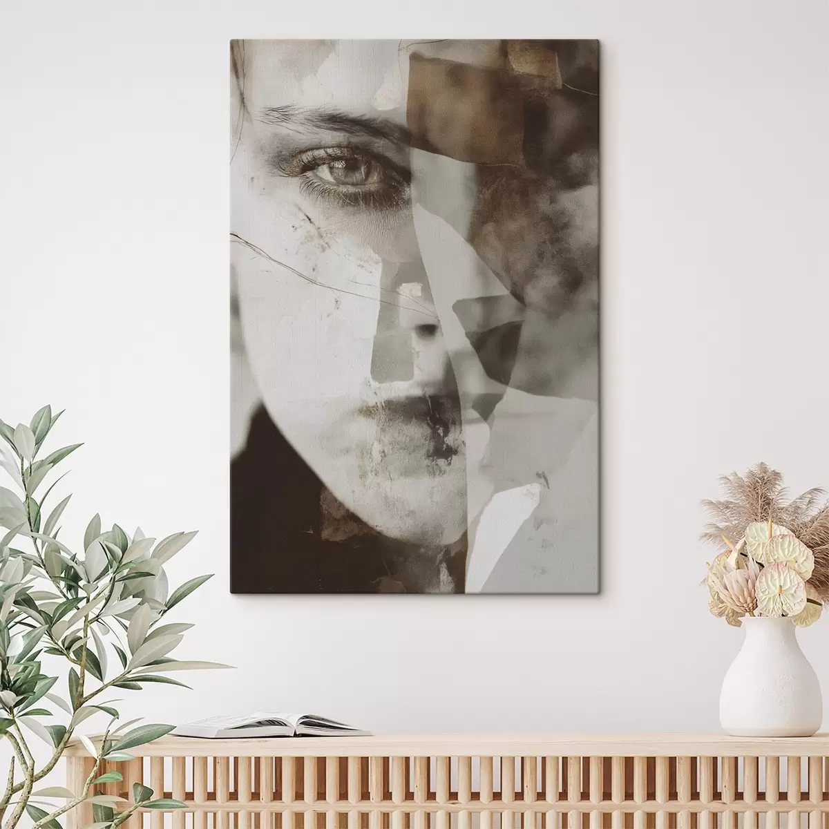 murales de pared Retrato abstracto en sepia, texturas y manchas s45897