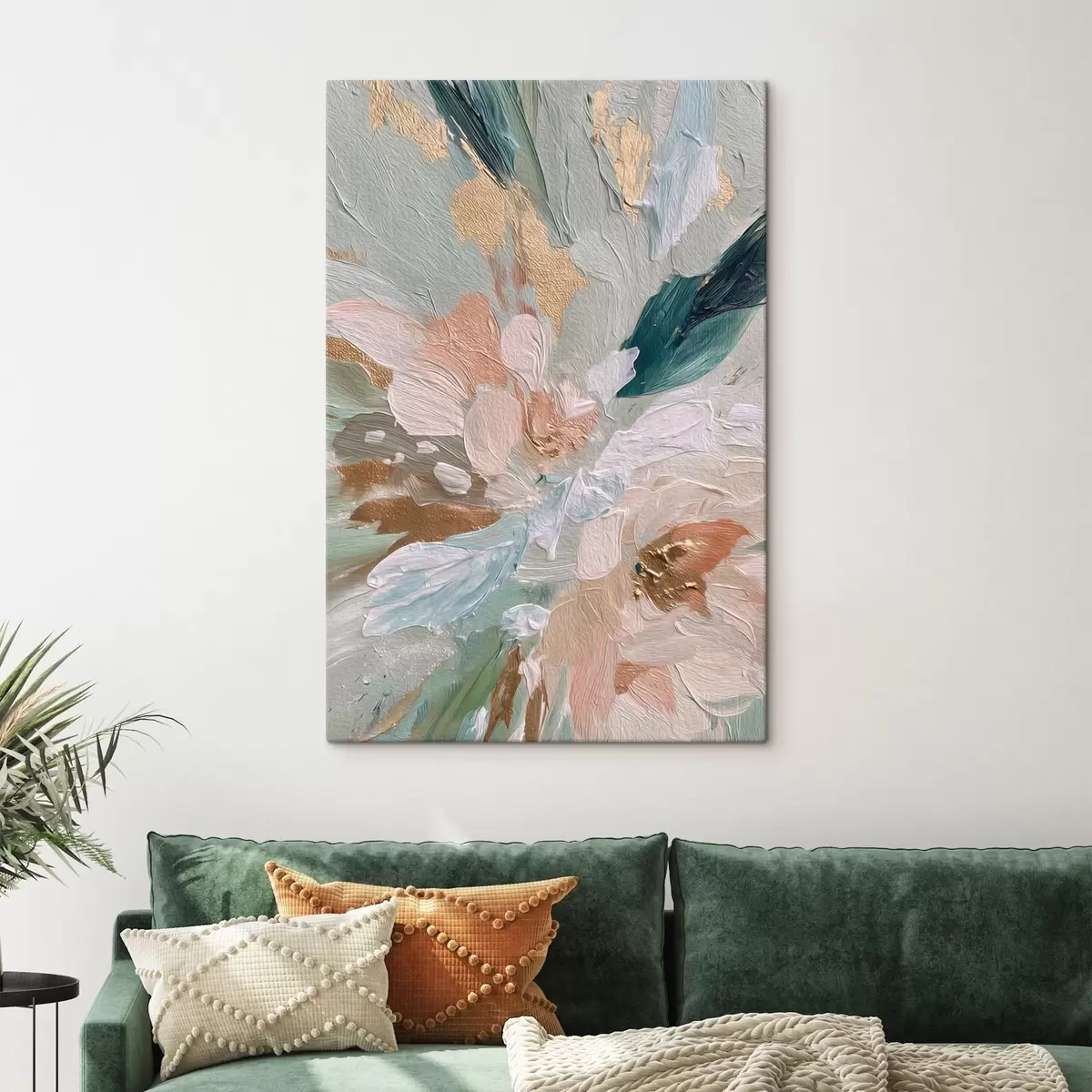 murales de pared Pinceladas florales en tonos pastel con motas amarillas s45899