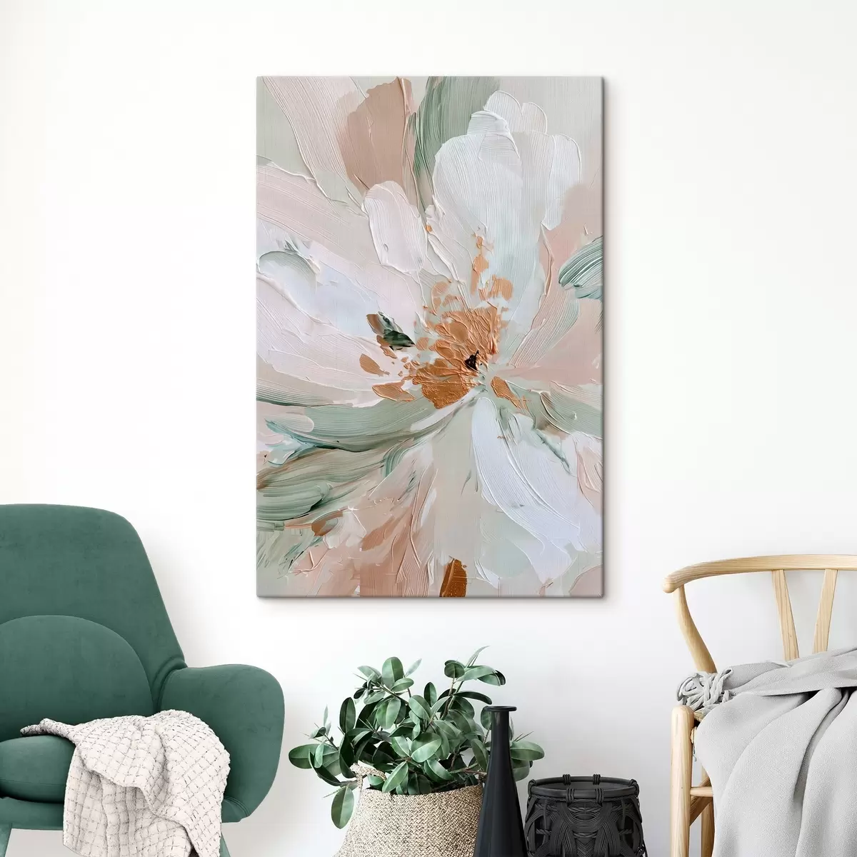 murales de pared Flor en impasto pastel con detalles en amarillo s45900