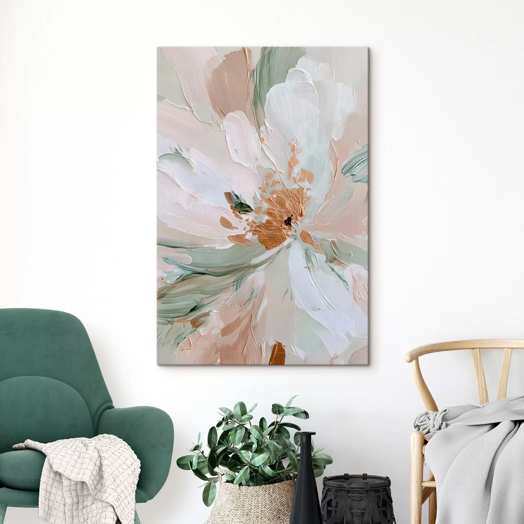 murales de pared Flor en impasto pastel con detalles en amarillo s45900