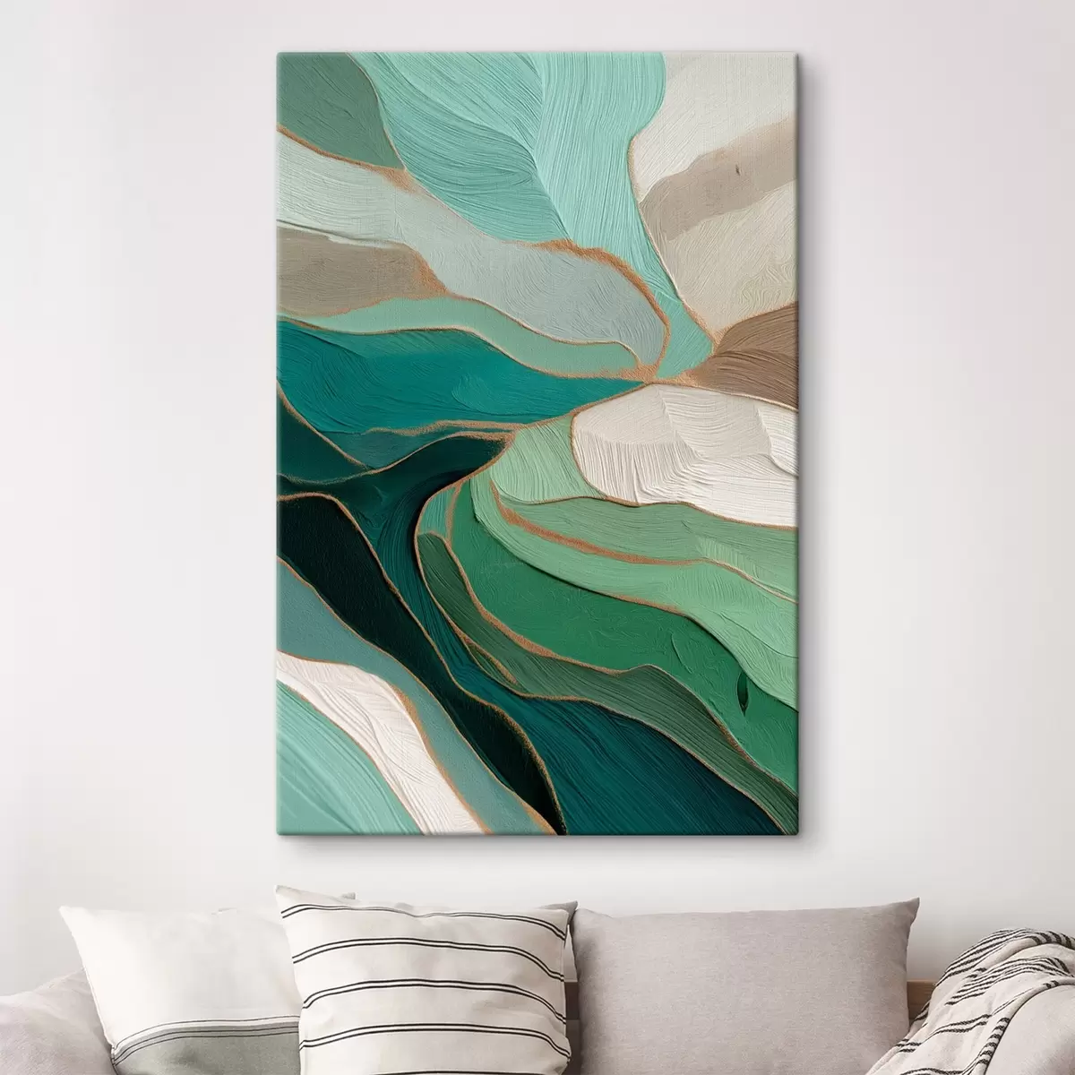 murales de pared Abstracción verde salvia con contorno amarillo s45901