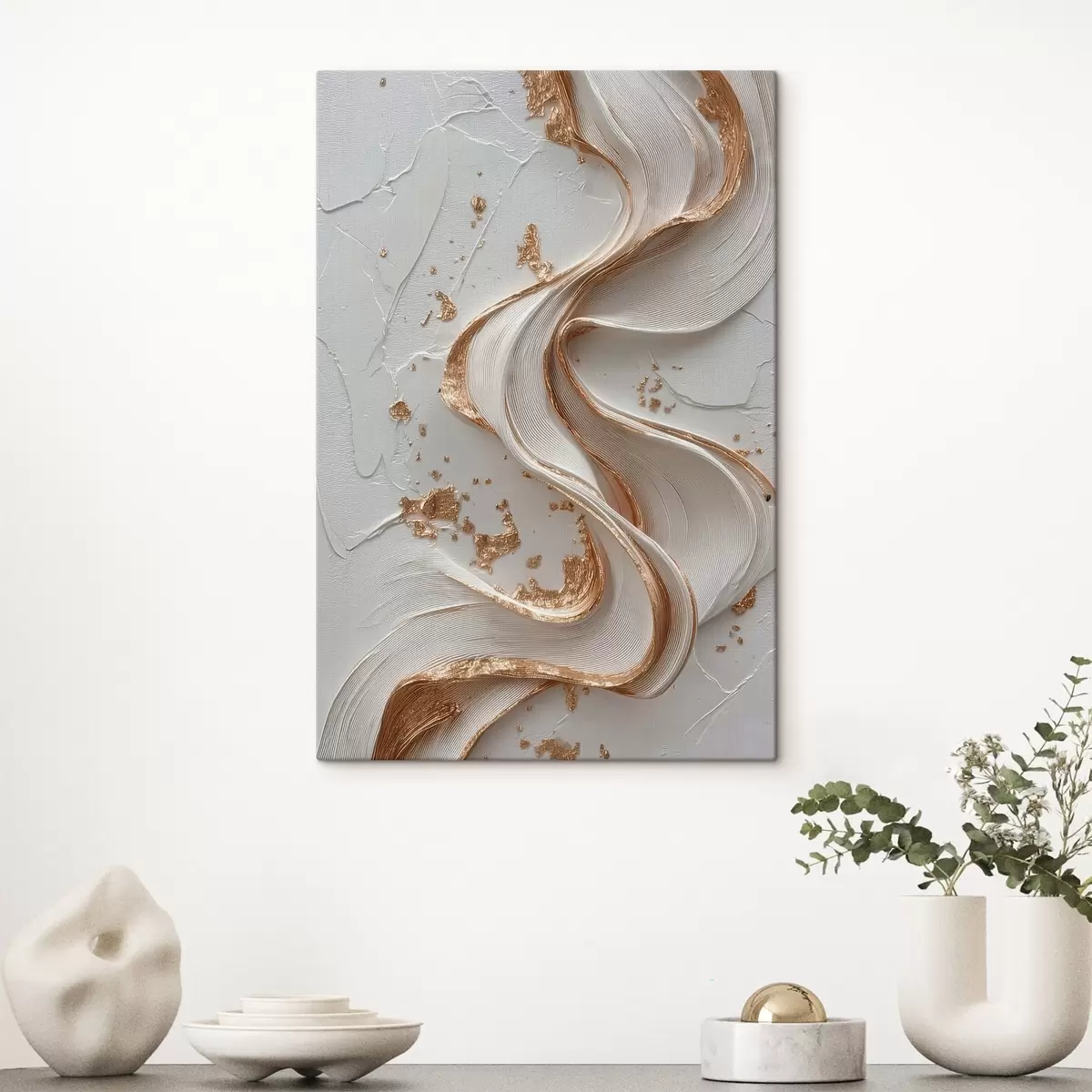 murales de pared Trazos texturizados blancos y amarillos con detalles metálicos s45906