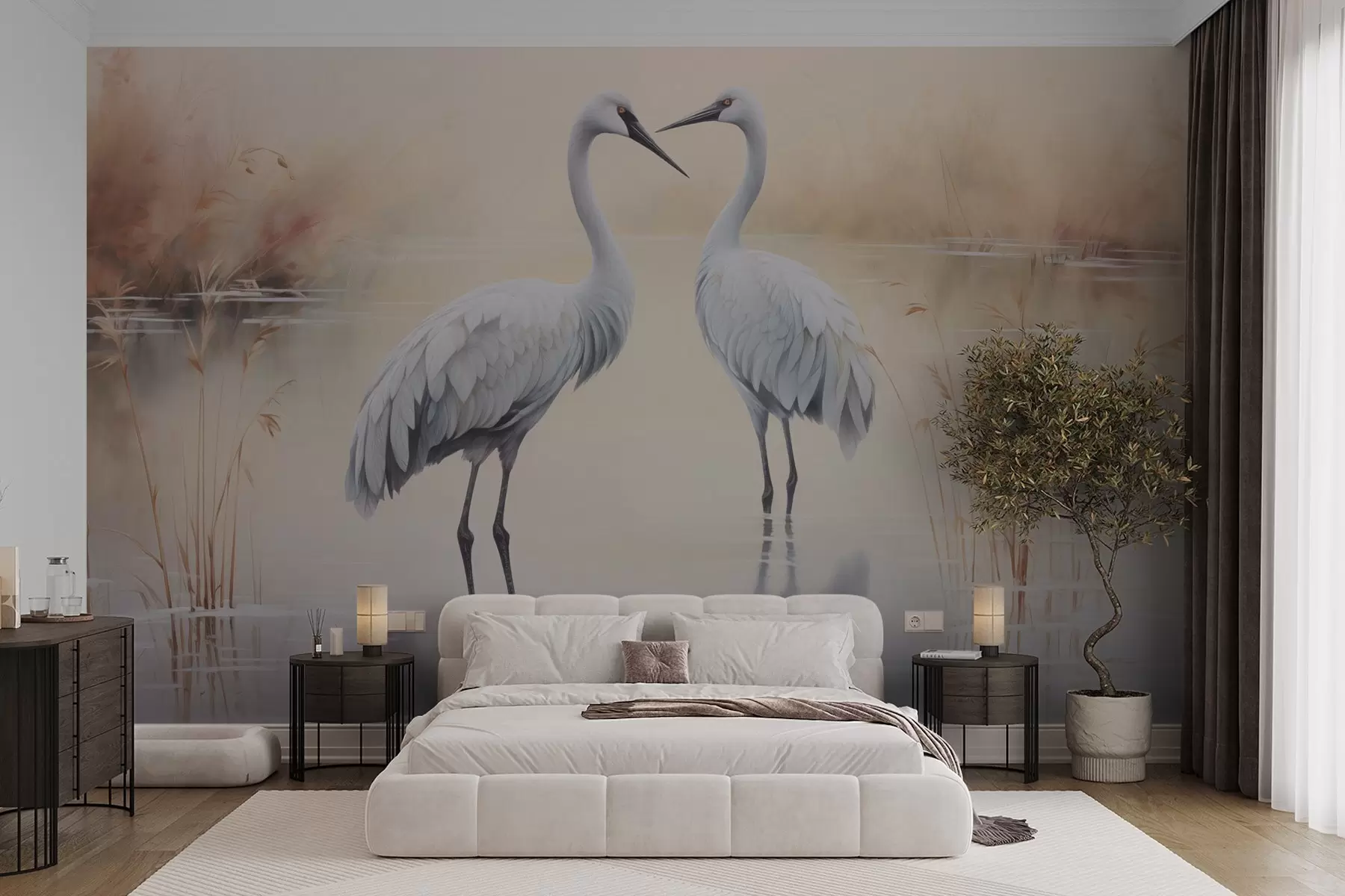 murales de pared Garzas junto al estanque w04654