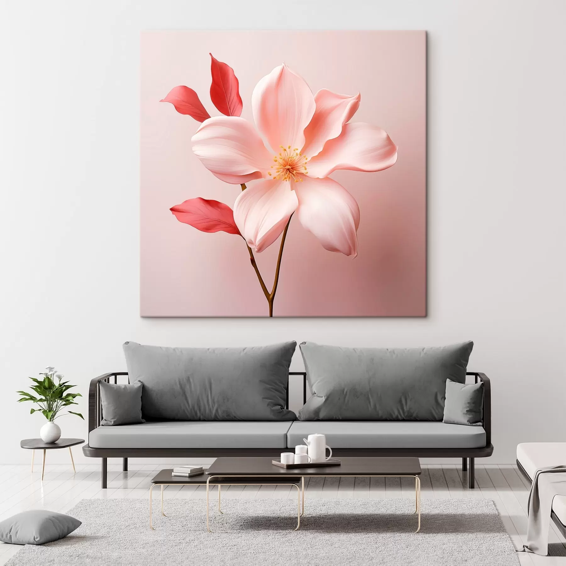 murales de pared Magnolia rosa en estilo minimalista s45735