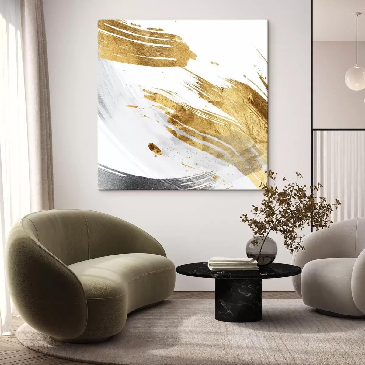 murales de pared Pinceladas dinámicas en tonos blancos y amarillo grisáceos s45866