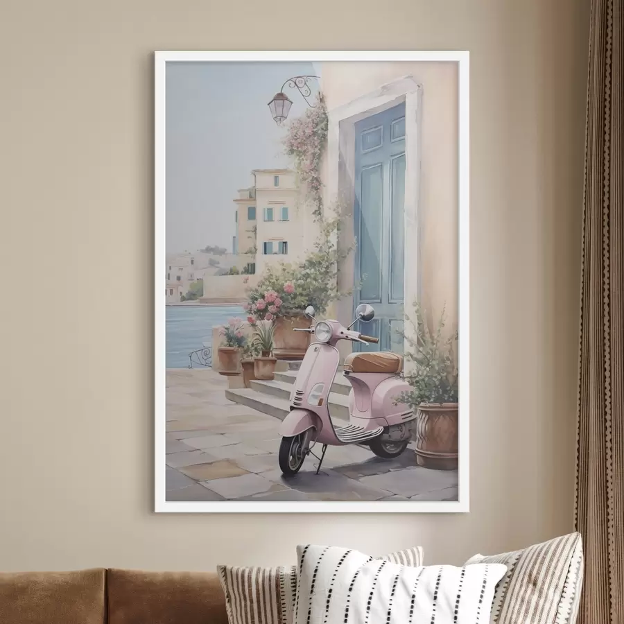 murales de pared Una moto con una casa de fondo f46065