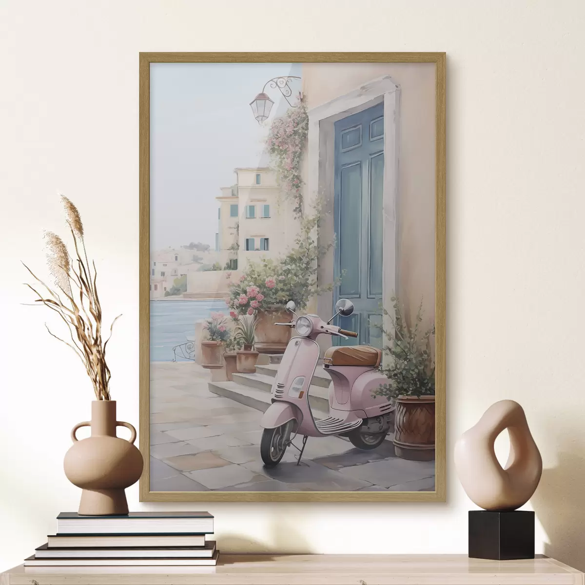 Poster Una moto con una casa de fondo f46065