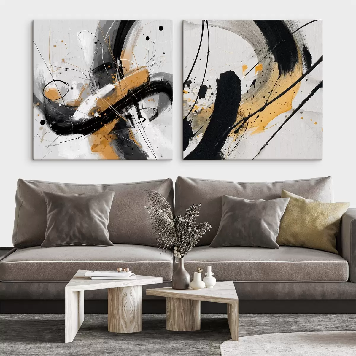 murales de pared Expresión en tonos amarillos y negros m00739