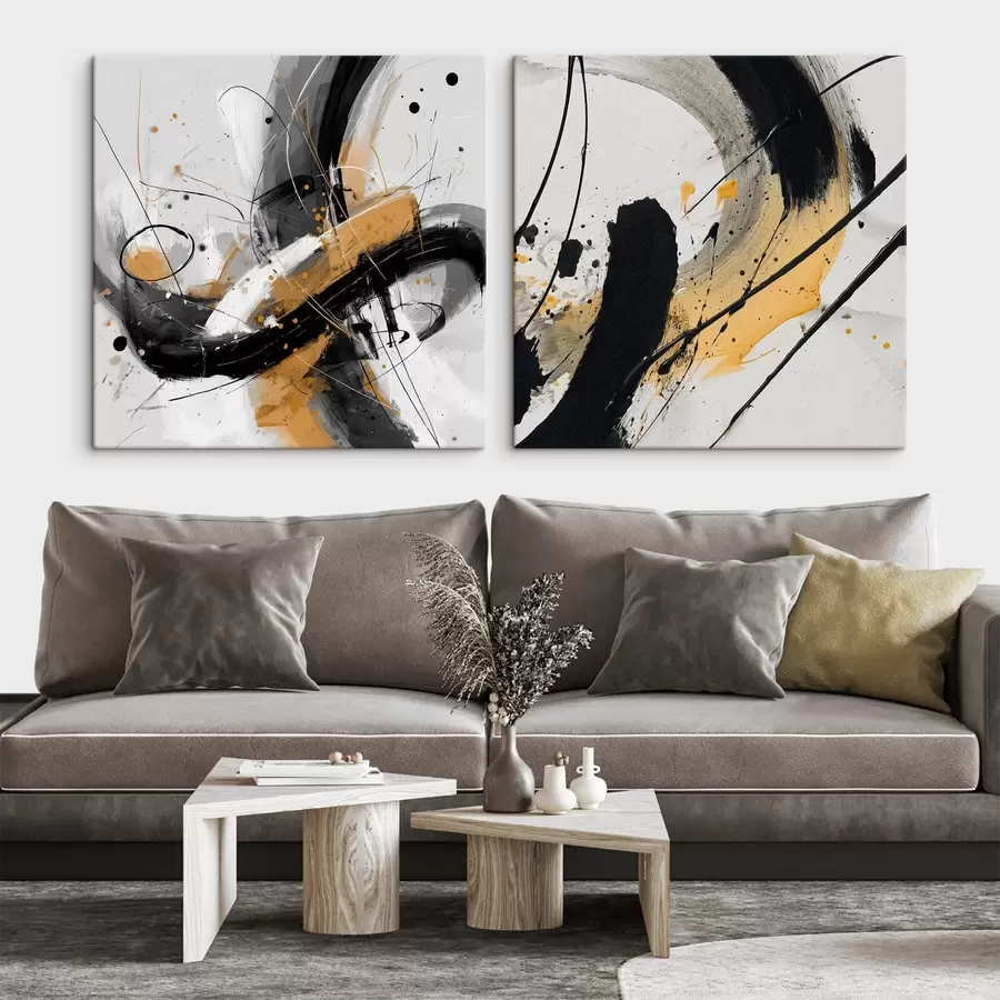 murales de pared Expresión en tonos amarillos y negros m00739