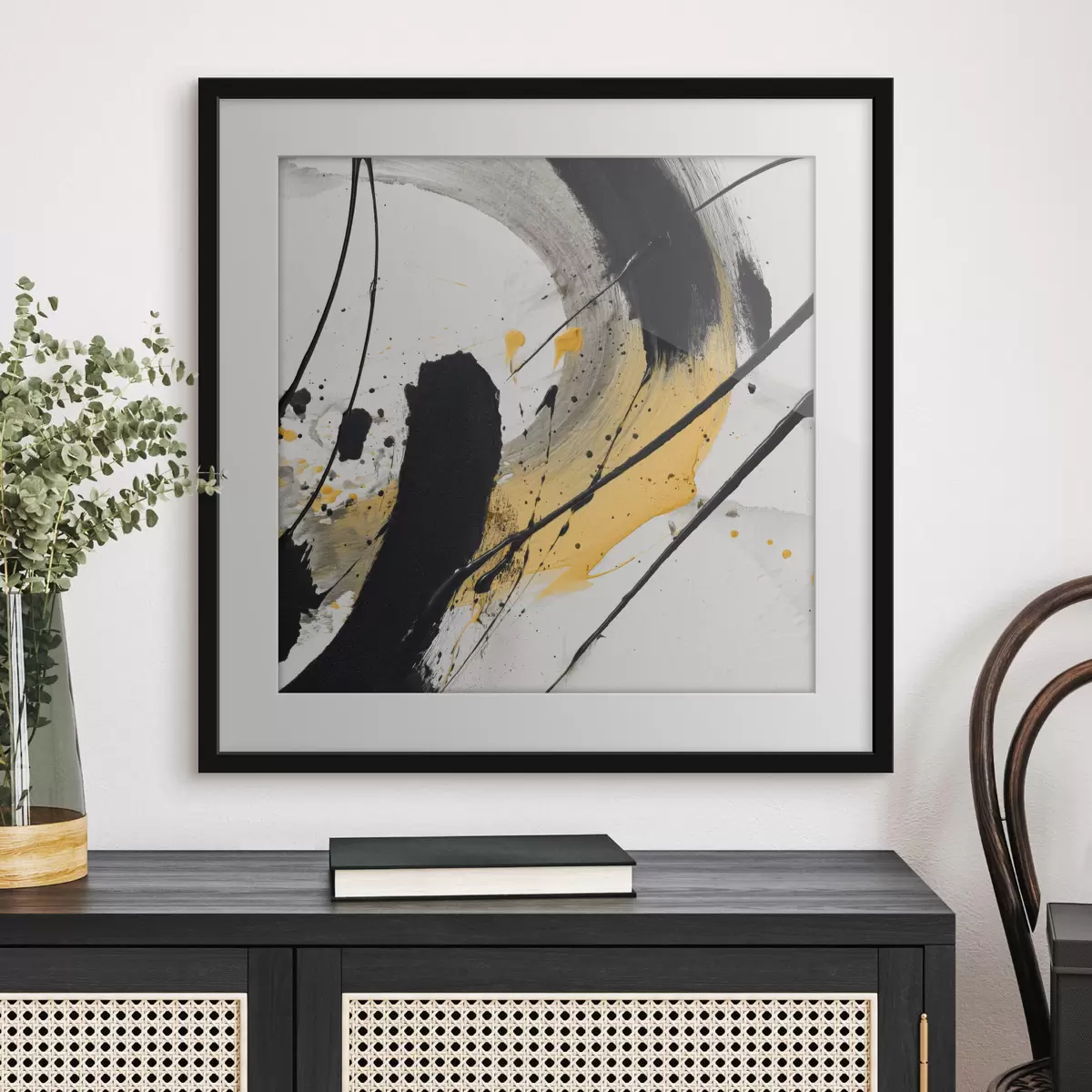 Poster Expresión en negro y amarillo en estilo pictórico f45847