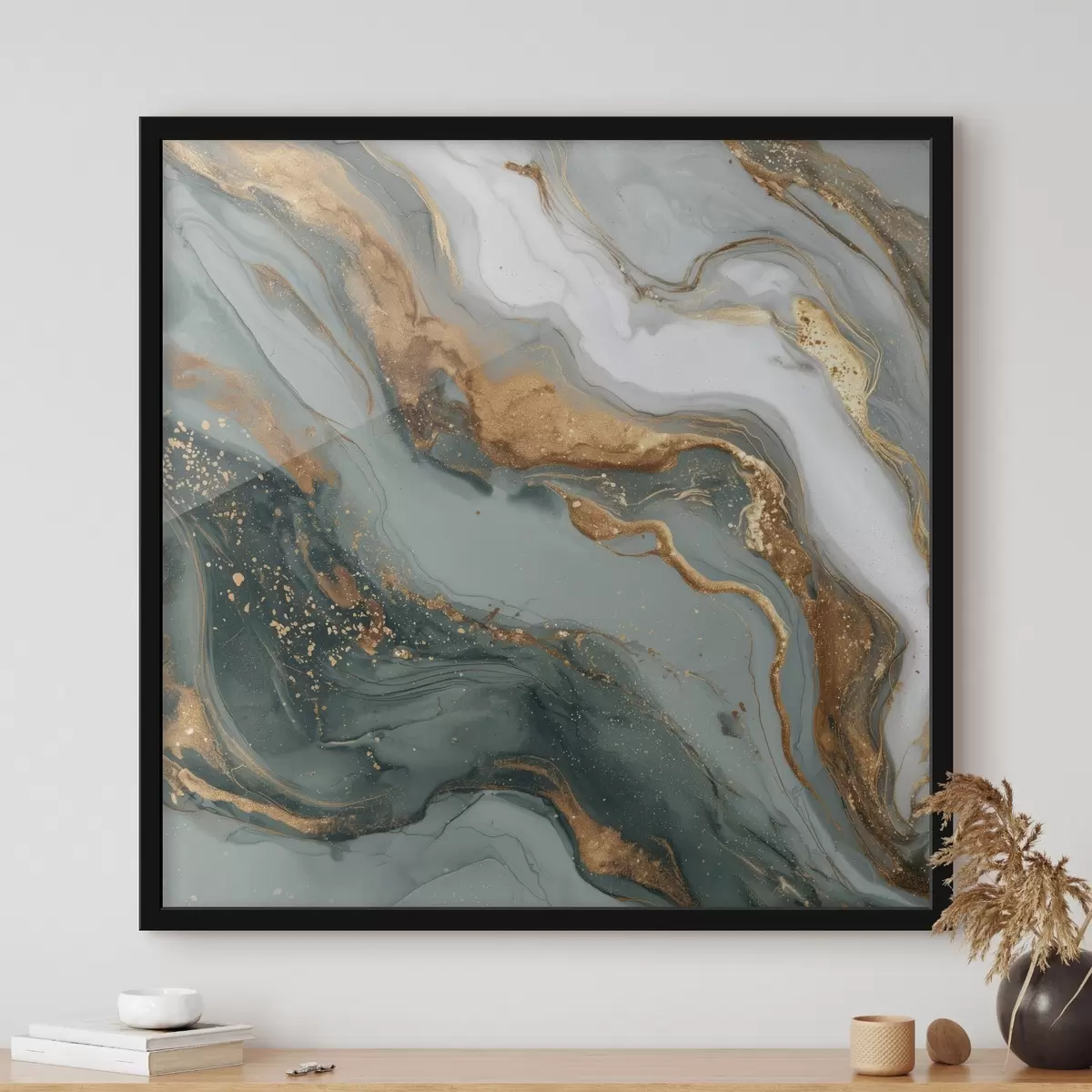 Poster Abstracción con vetas verde oscuro y gris f45858