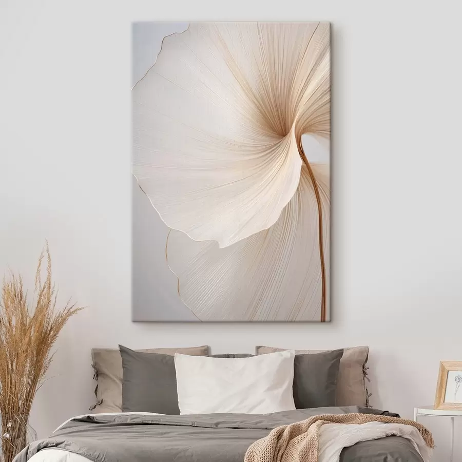 murales de pared Flores abstractas con pétalos finos y delicados en tonos blancos y beige s45922