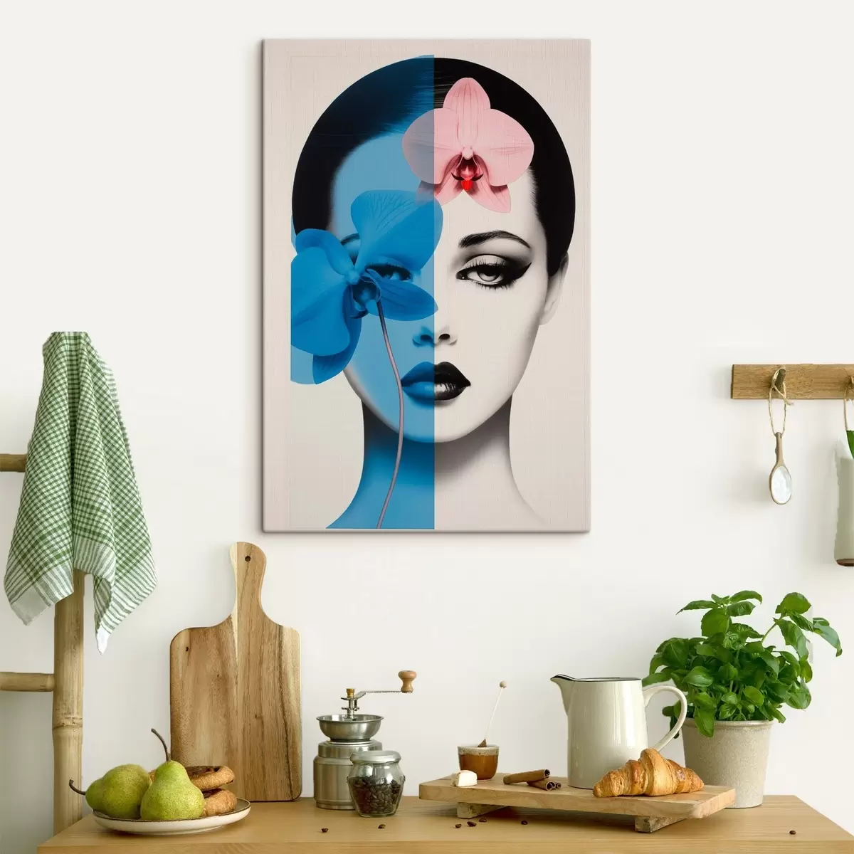 murales de pared Retrato abstracto de una mujer con orquídeas  s45924