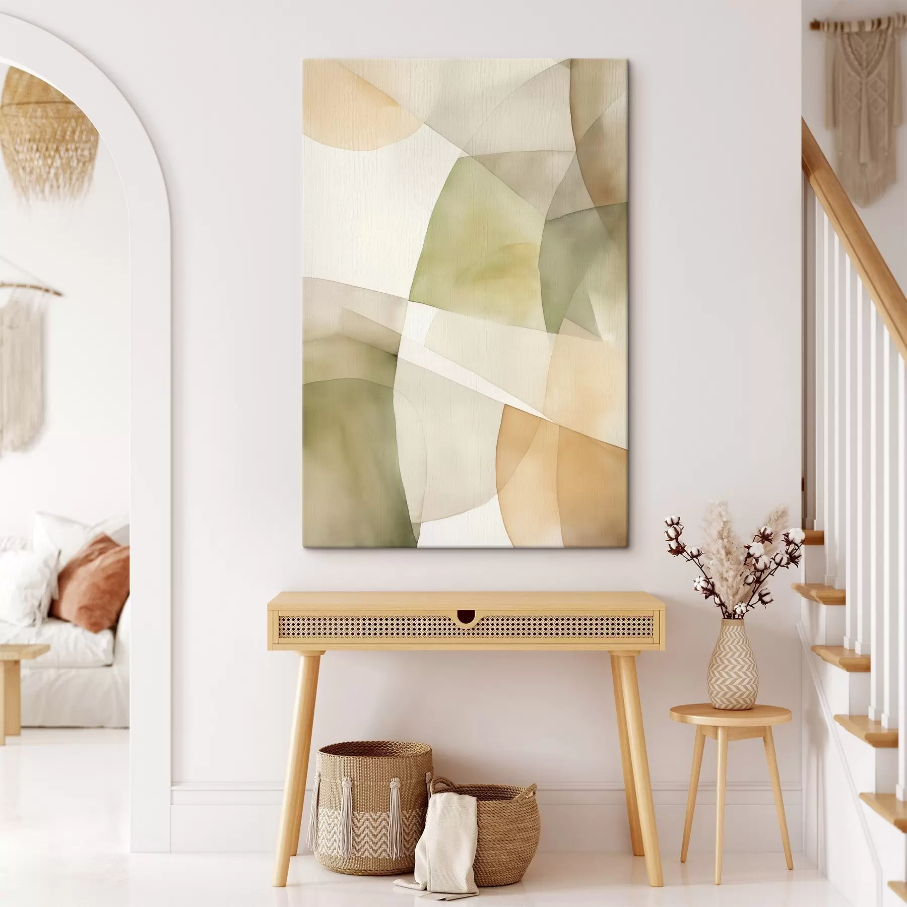 murales de pared Formas geométricas abstractas con textura de acuarela en tonos verdes, marrones y beiges s45928