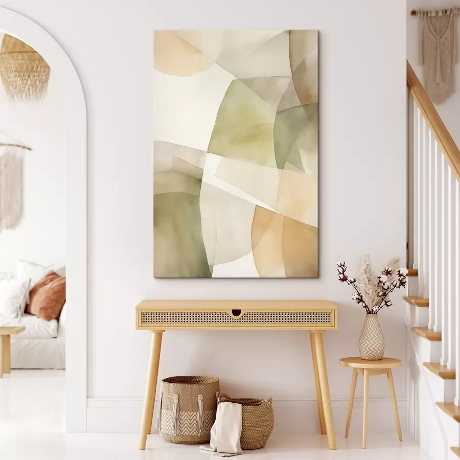 murales de pared Formas geométricas abstractas con textura de acuarela en tonos verdes, marrones y beiges s45928