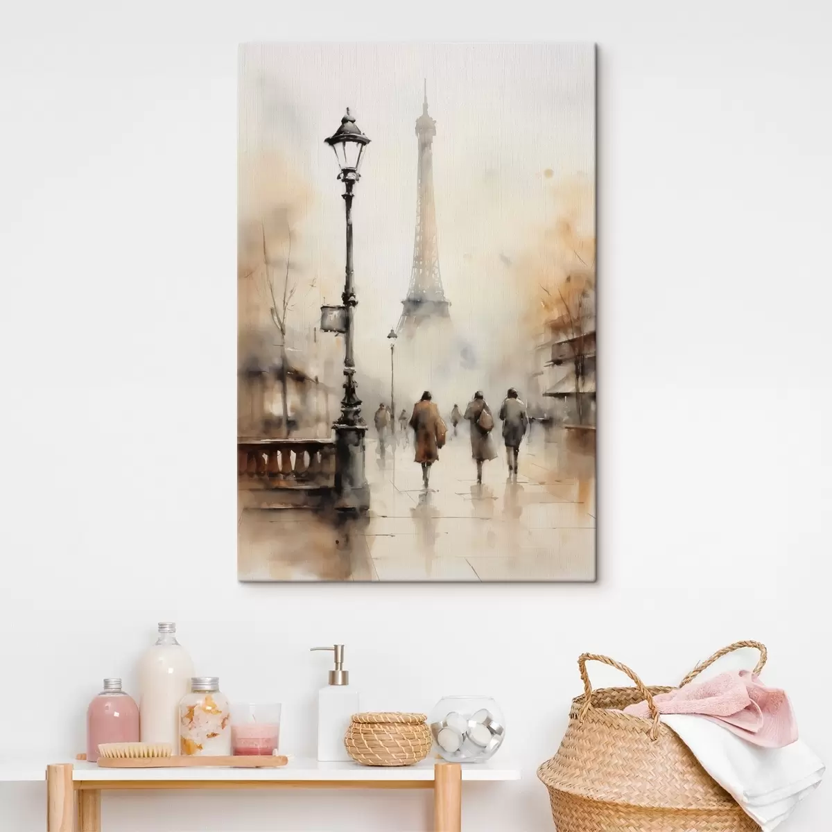 murales de pared Un lluvioso día de otoño en París con la Torre Eiffel al fondo y farolas vintage s45931