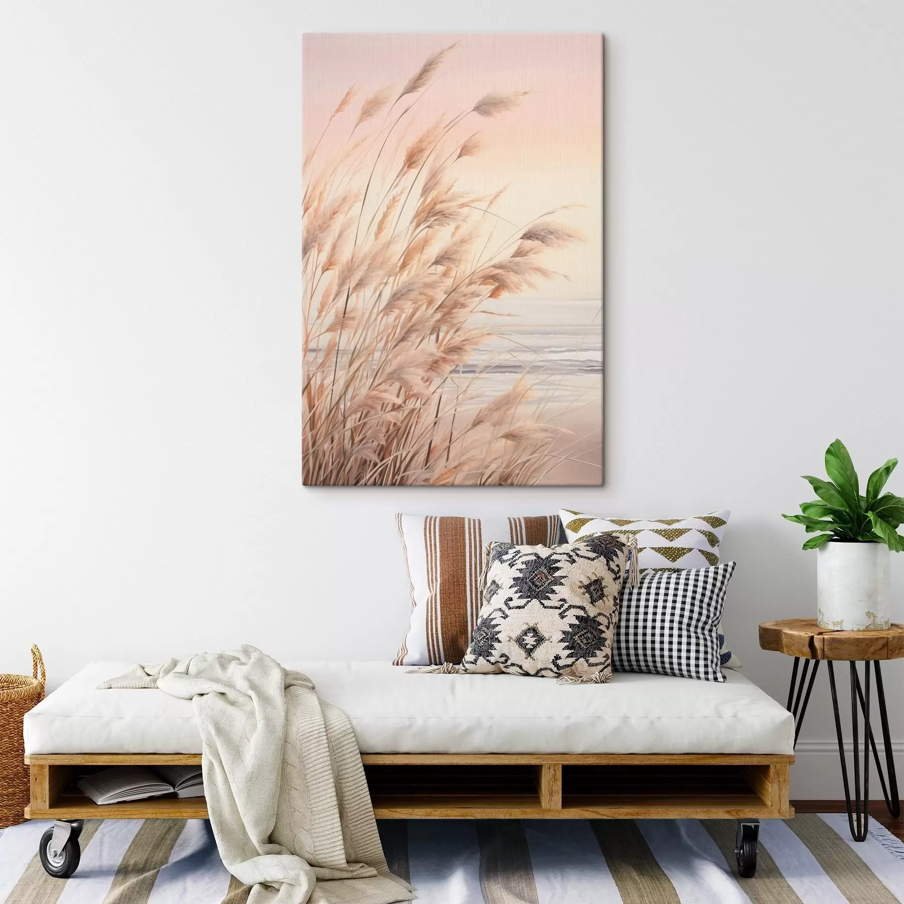 murales de pared Hierba de la pampa con una paleta de colores naranja pastel, cielo rosa claro, un paisaje tranquilo s45934