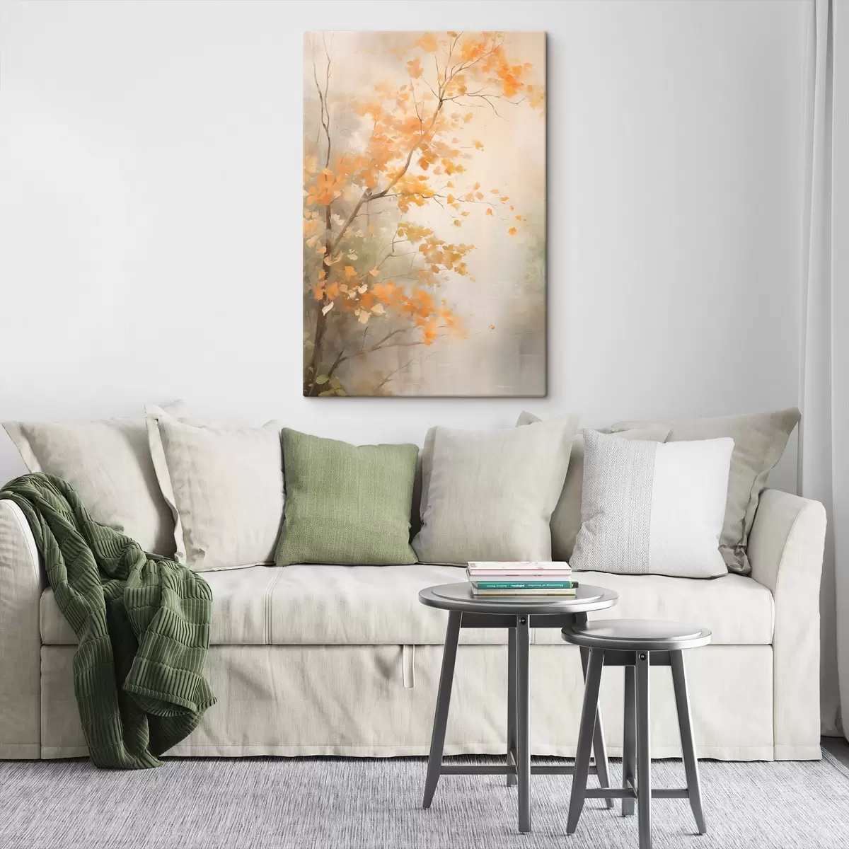 murales de pared Ramas de árboles otoñales con hojas anaranjadas en un bosque con una luz suave s45940