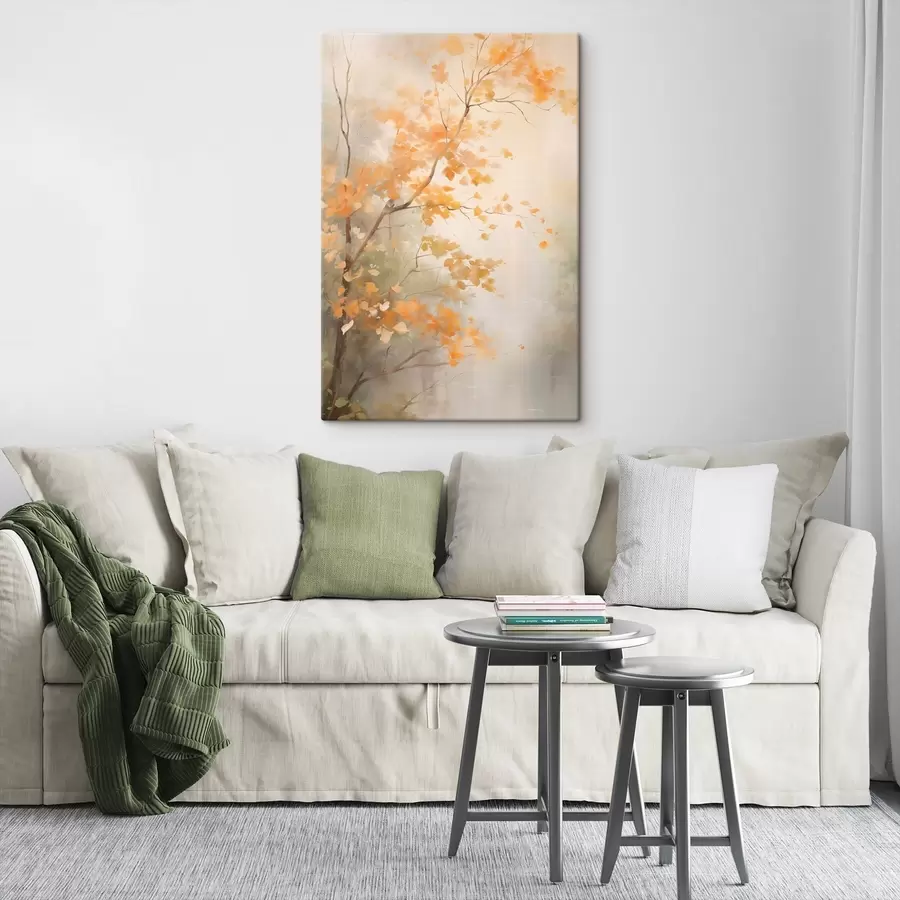 murales de pared Ramas de árboles otoñales con hojas anaranjadas en un bosque con una luz suave s45940