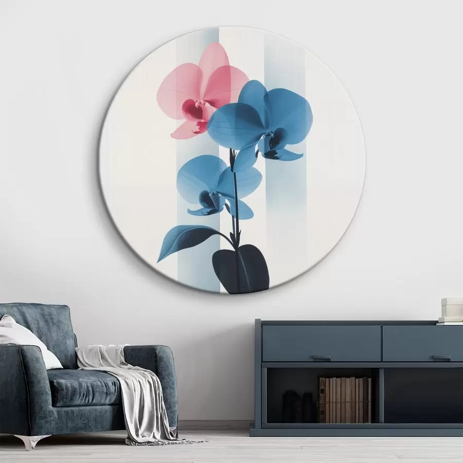 murales de pared Orquídeas con hojas sobre fondo blanco con rayas verticales r45925