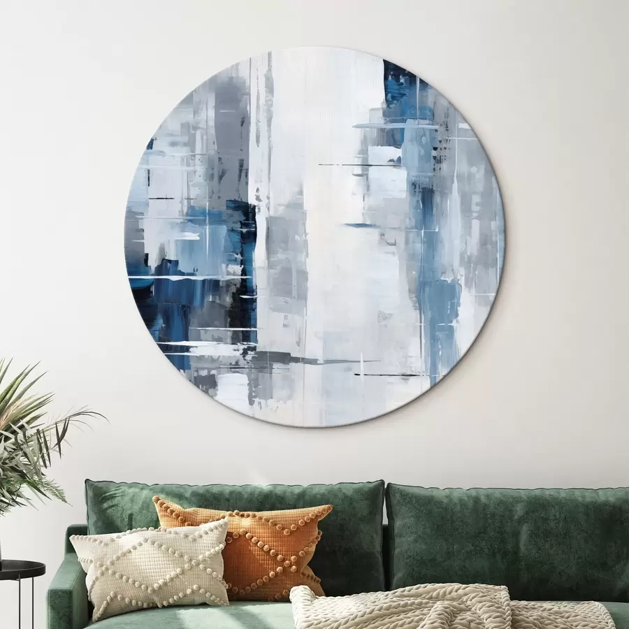 murales de pared Imitación de pintura abstracta con colores azul, gris y blanco, líneas verticales y formas geométricas r45926