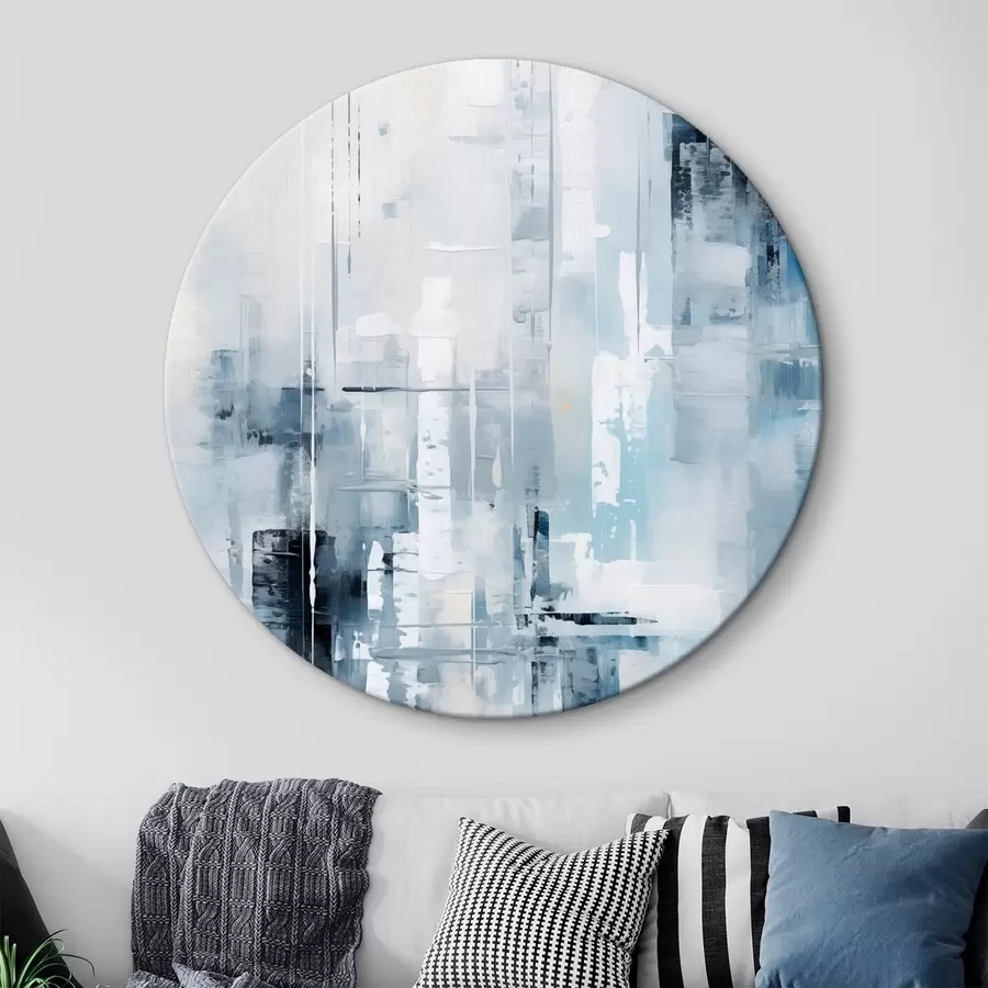 murales de pared Imitación de pintura abstracta con colores azul, gris y blanco, líneas verticales y formas geométricas r45927