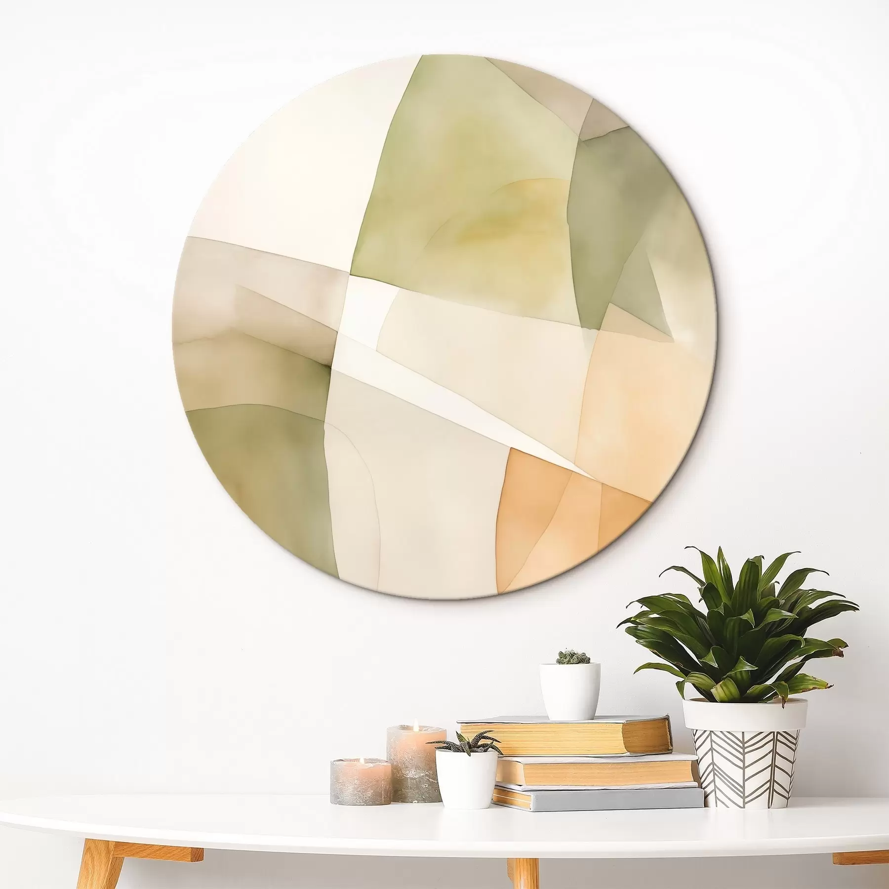 murales de pared Formas geométricas abstractas con textura de acuarela en tonos verdes, marrones y beiges r45928