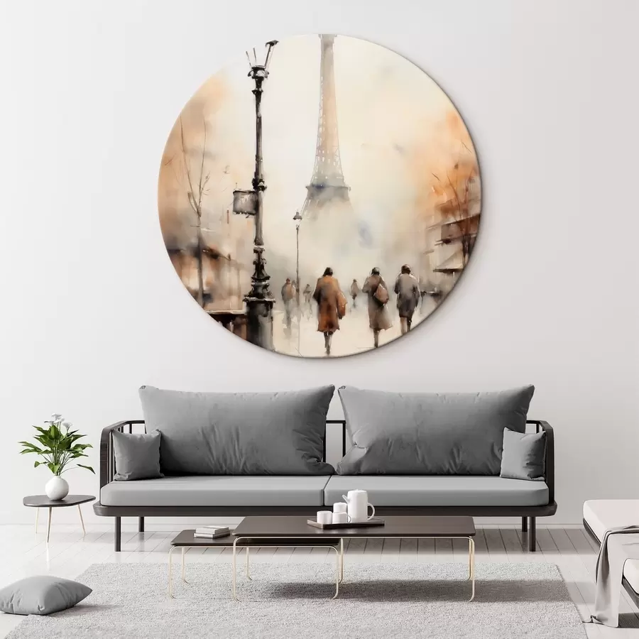 murales de pared Un lluvioso día de otoño en París con la Torre Eiffel al fondo y farolas vintage r45931