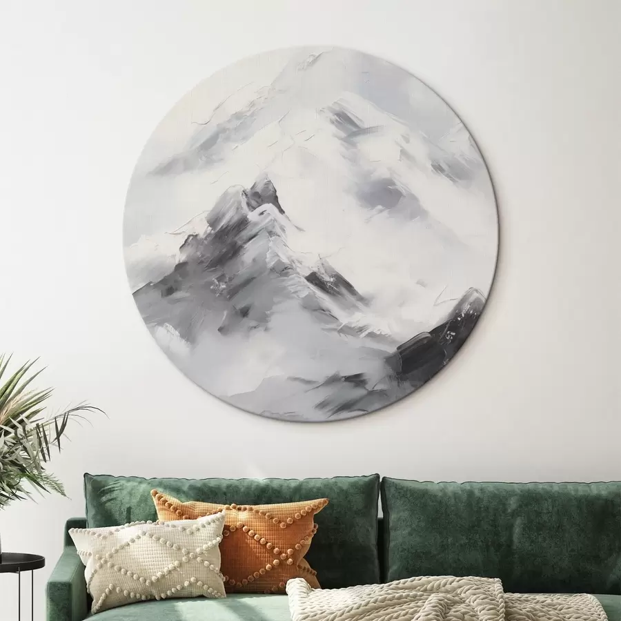 murales de pared Cumbres nevadas con sombras grises, cielo gris, pinceladas, texturizado, minimalista r45933