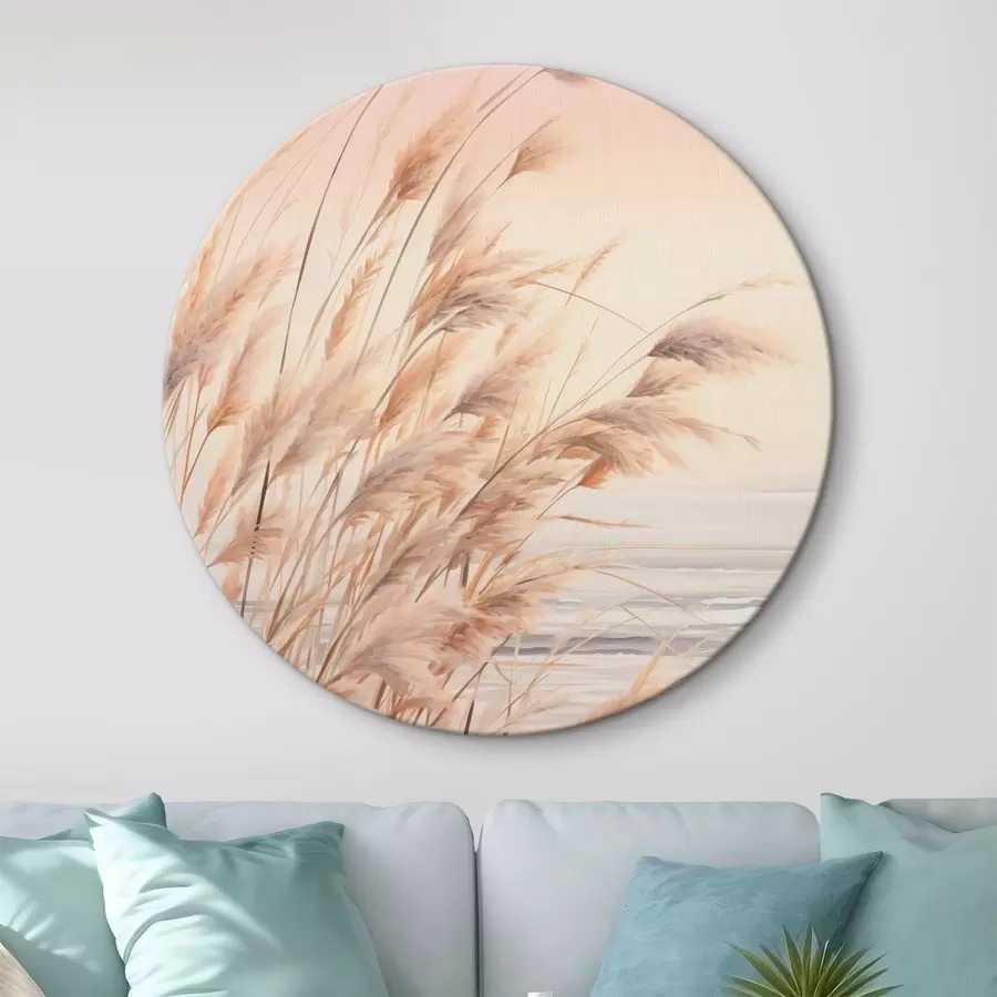 murales de pared Hierba de la pampa con una paleta de colores naranja pastel, cielo rosa claro, un paisaje tranquilo r45934