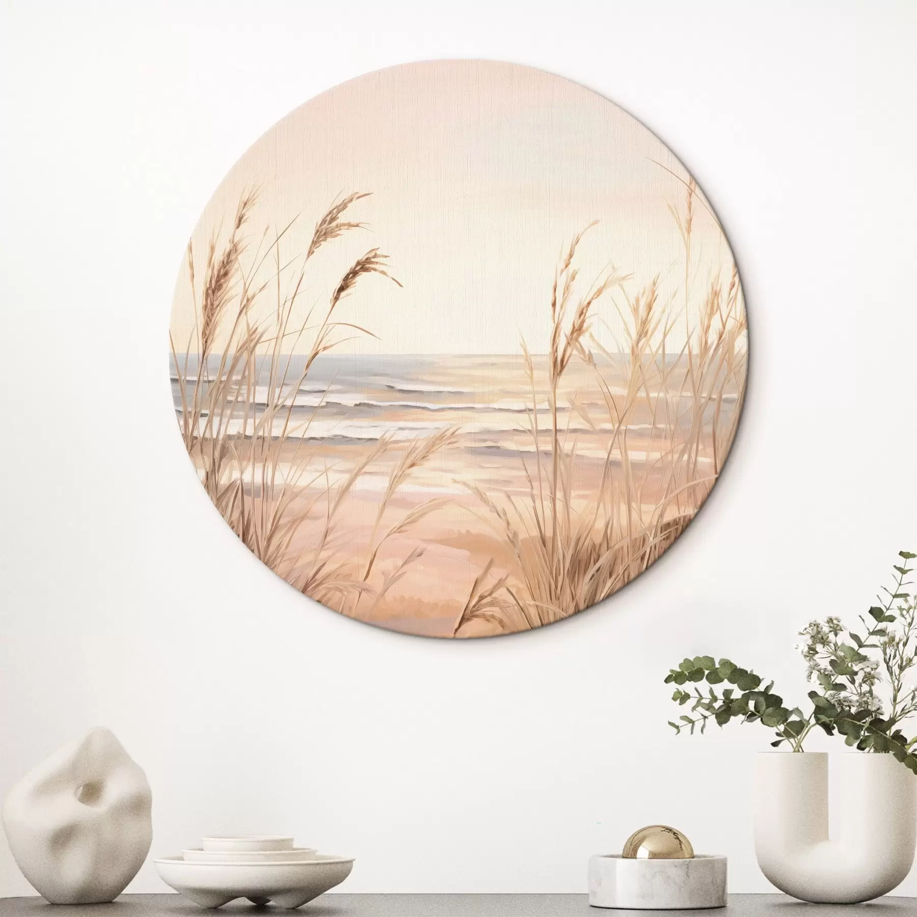 murales de pared Hierba de la pampa con una paleta de colores naranja pastel, cielo rosa claro, un paisaje tranquilo r45935