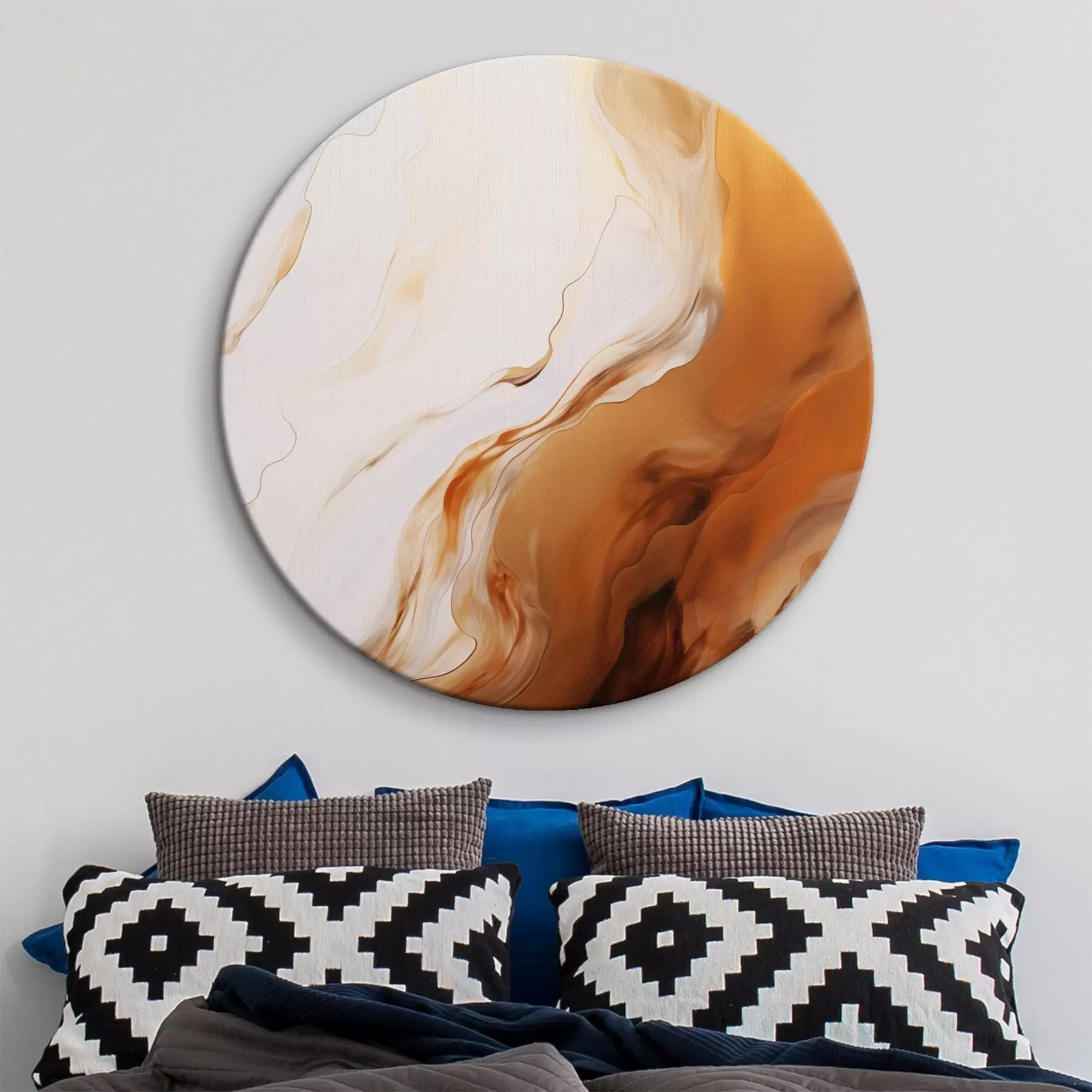 murales de pared Imitación de pintura abstracta con colores blanco y naranja, arte fluido con líneas onduladas, arte moderno r45939