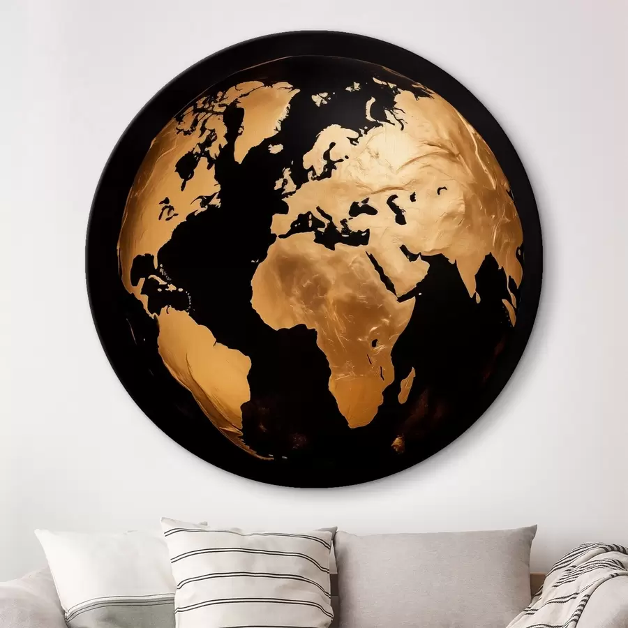 murales de pared Globo terráqueo abstracto con textura amarilla, planeta sobre fondo negro, arte minimalista moderno r45942