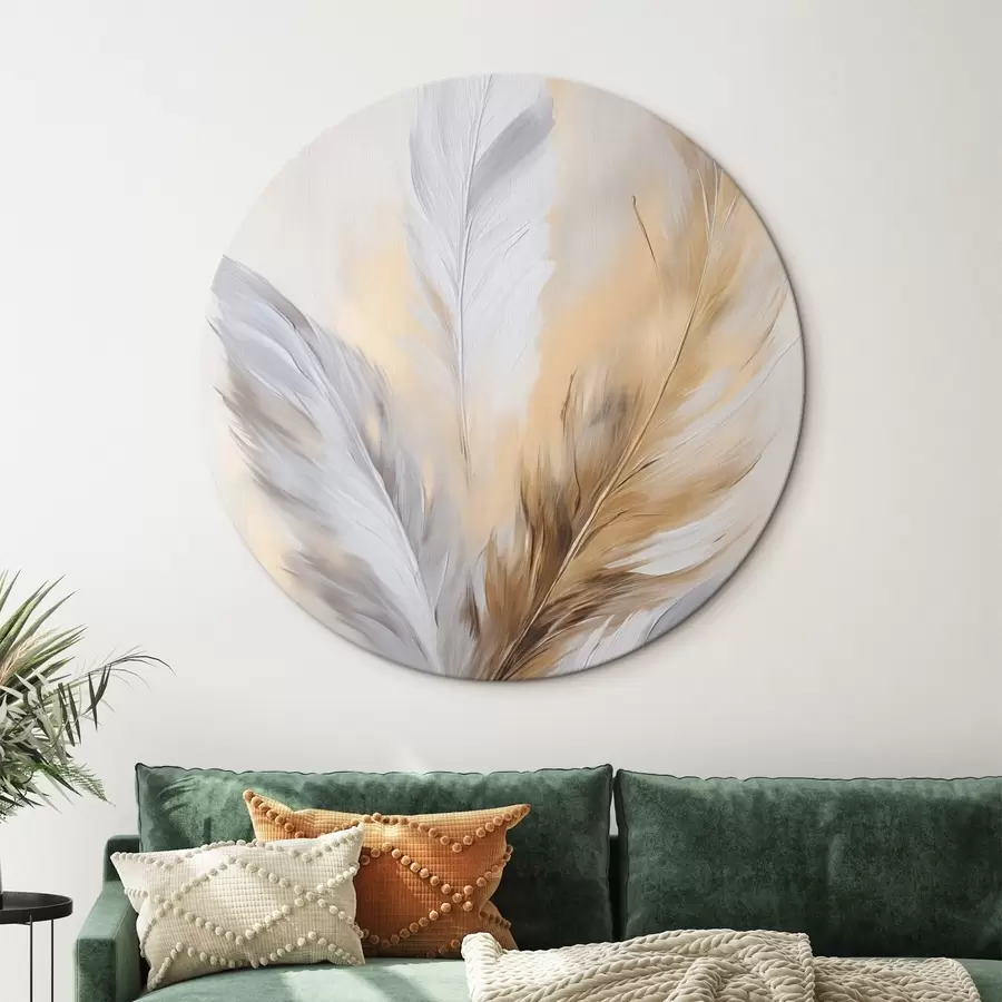 murales de pared Plumas con detalles en naranja, composición minimalista con textura, arte moderno r45945