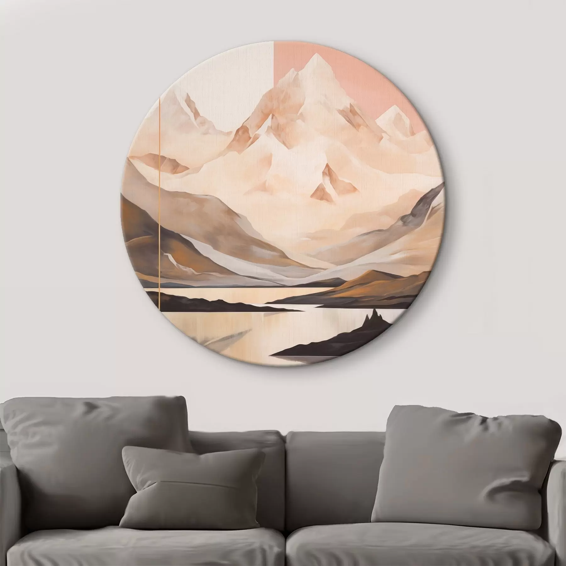 murales de pared Paisaje abstracto con montañas y un lago, colores pastel, estilo minimalista r45949