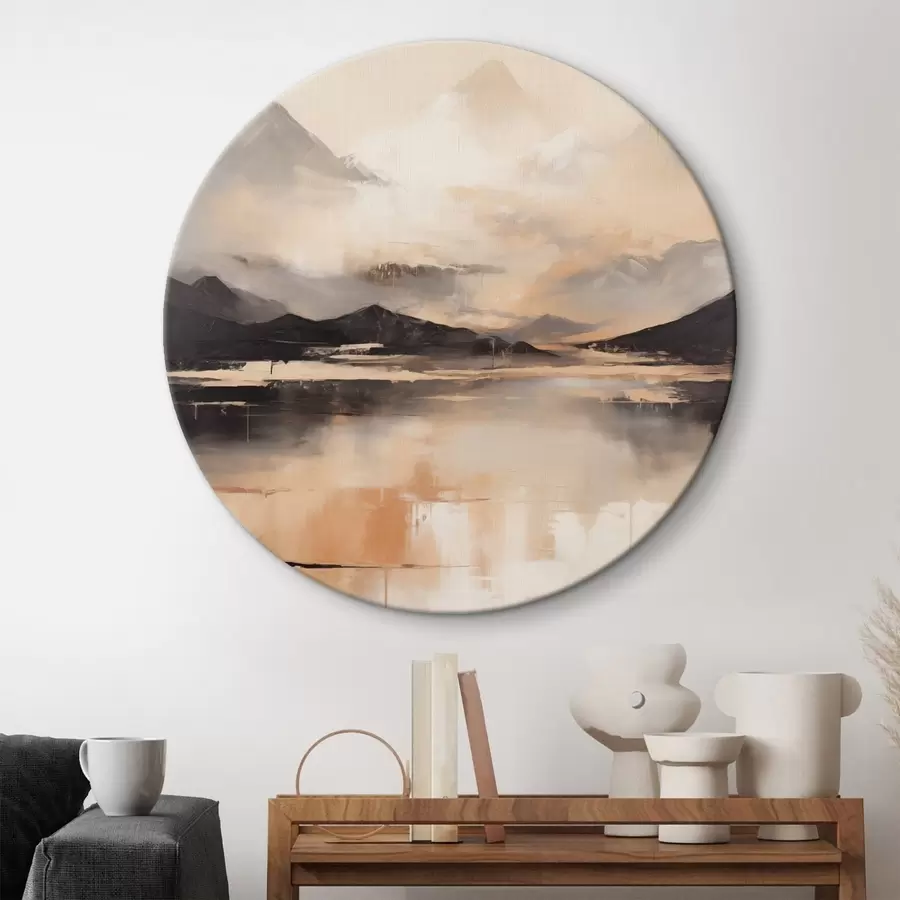 murales de pared Una pintura con textura paisajística que imita montañas y un lago r45950