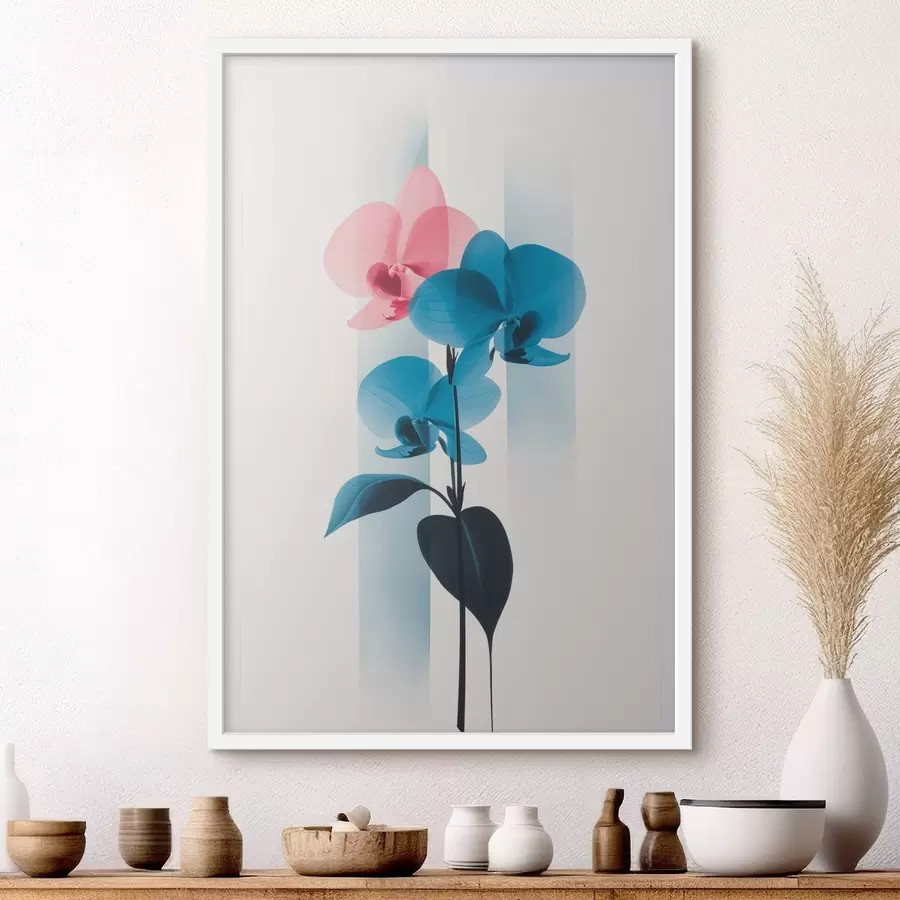 murales de pared Orquídeas con hojas sobre fondo blanco con rayas verticales f45925