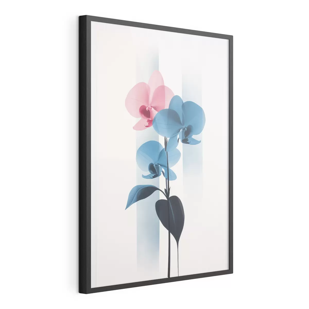 Poster Orquídeas con hojas sobre fondo blanco con rayas verticales f45925