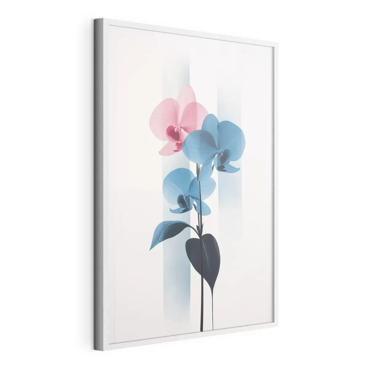 Poster Orquídeas con hojas sobre fondo blanco con rayas verticales f45925